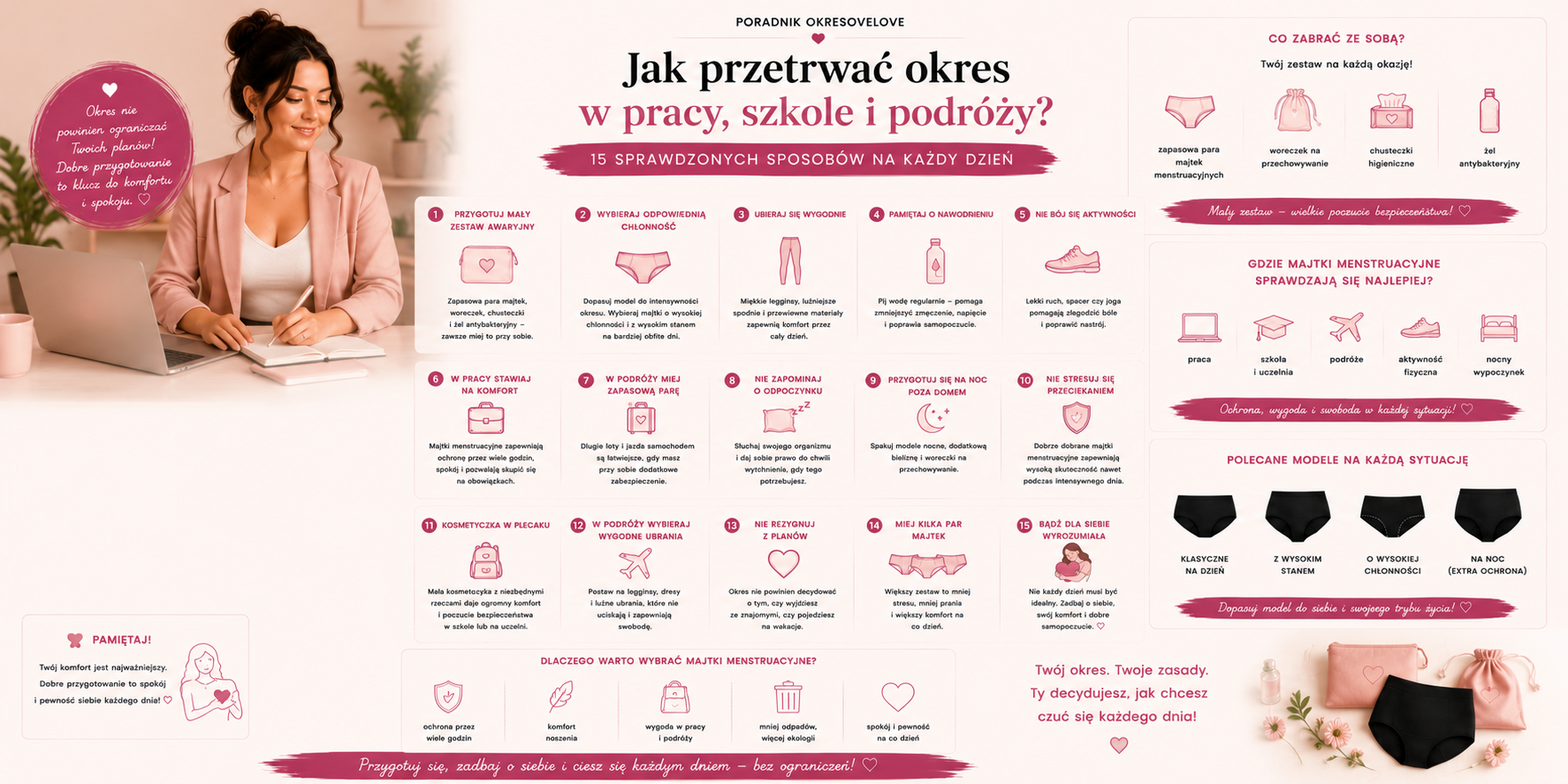 Jak przetrwać okres w pracy, szkole i podróży? 15 sprawdzonych sposobów