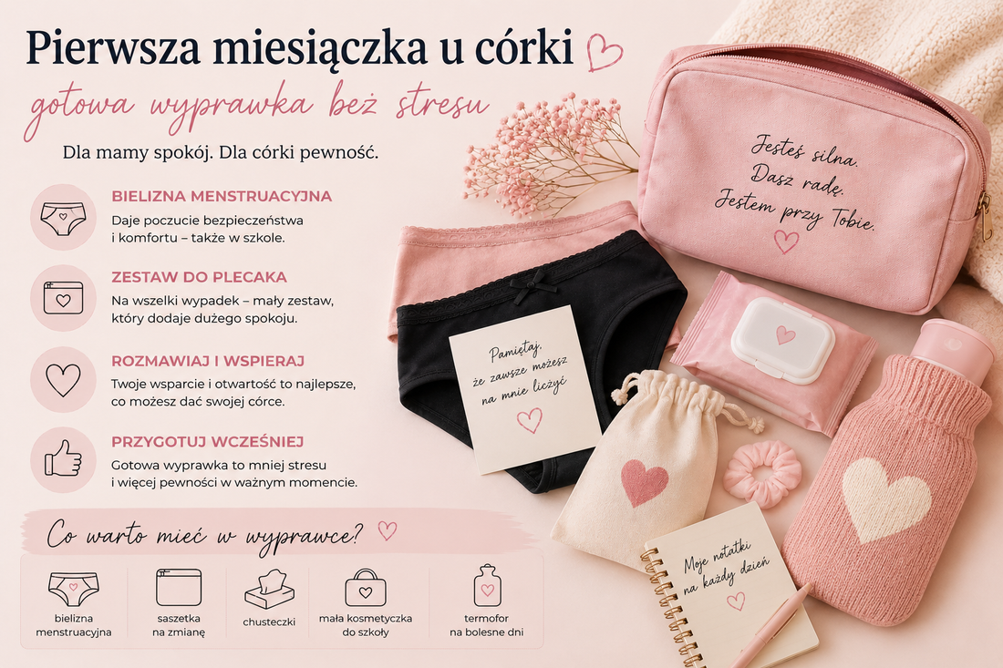 Pierwsza miesiączka u córki – gotowa wyprawka bez stresu dla mamy i nastolatki