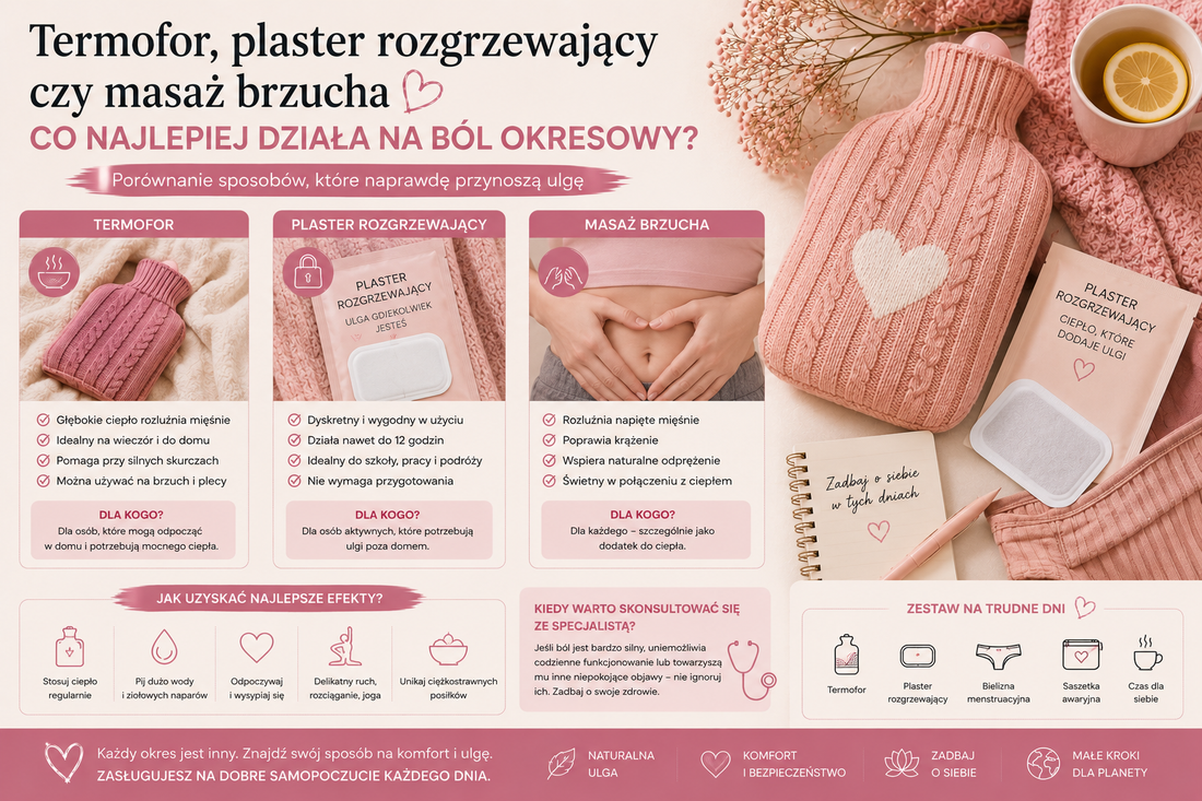 Termofor, plaster rozgrzewający czy masaż brzucha – co najlepiej działa na ból okresowy?