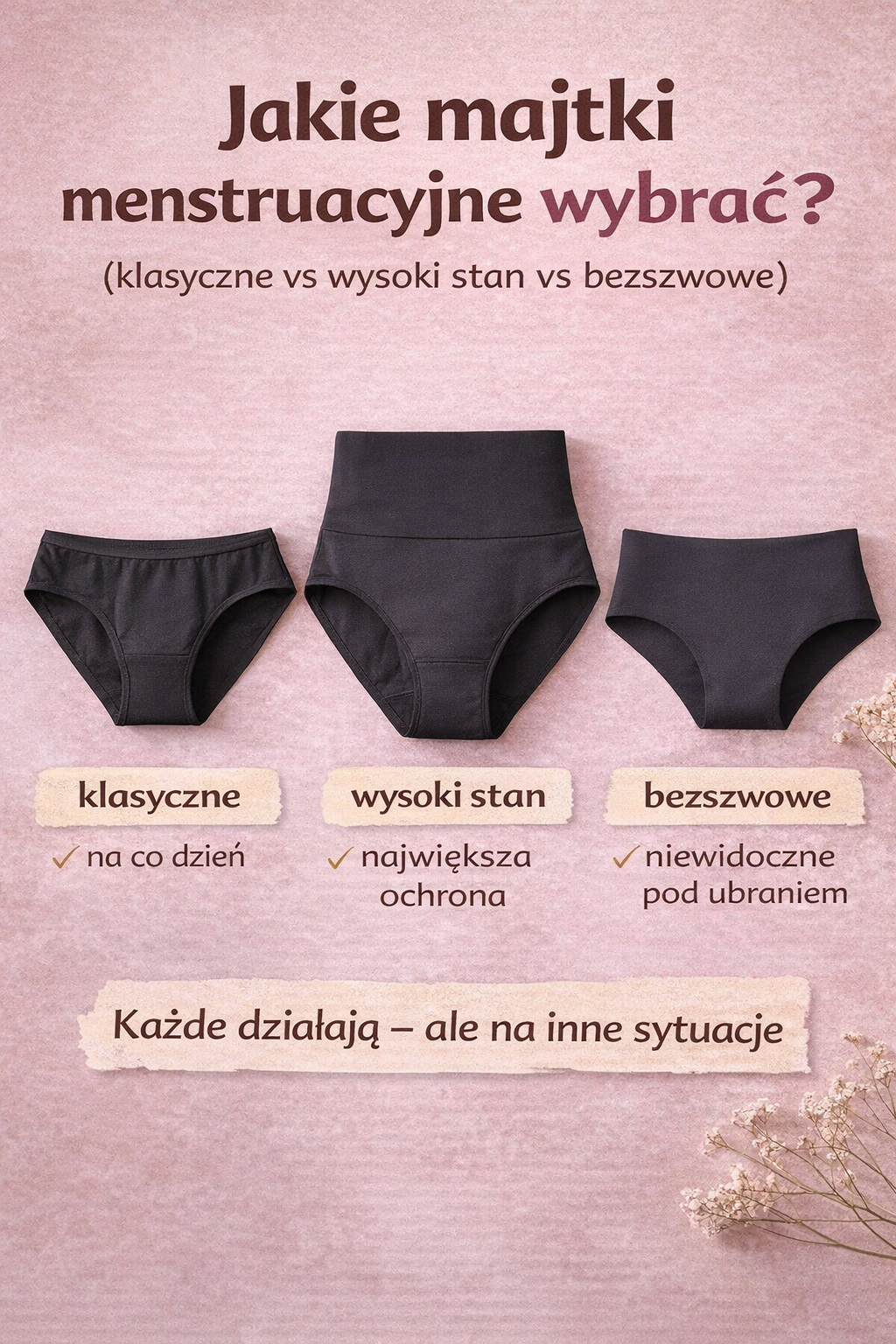 Jakie majtki menstruacyjne wybrać? Klasyczne, wysoki stan czy bezszwowe (porównanie)
